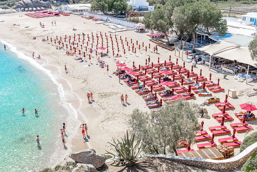 Greek Island Beach with Red Umbrellas art print by Richard Silver for $57.95 CAD
