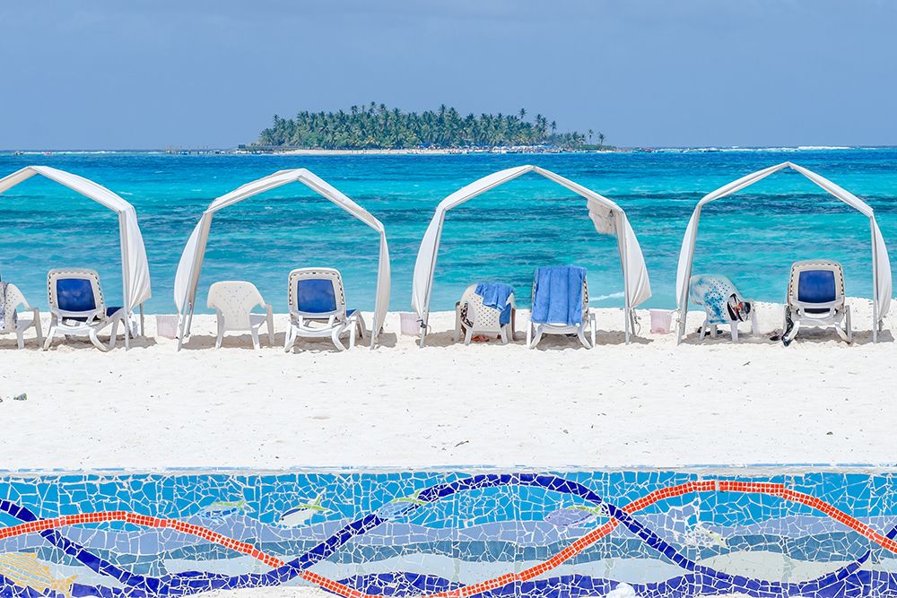 Tropical Island Beach Cabanas art print by Richard Silver for $57.95 CAD