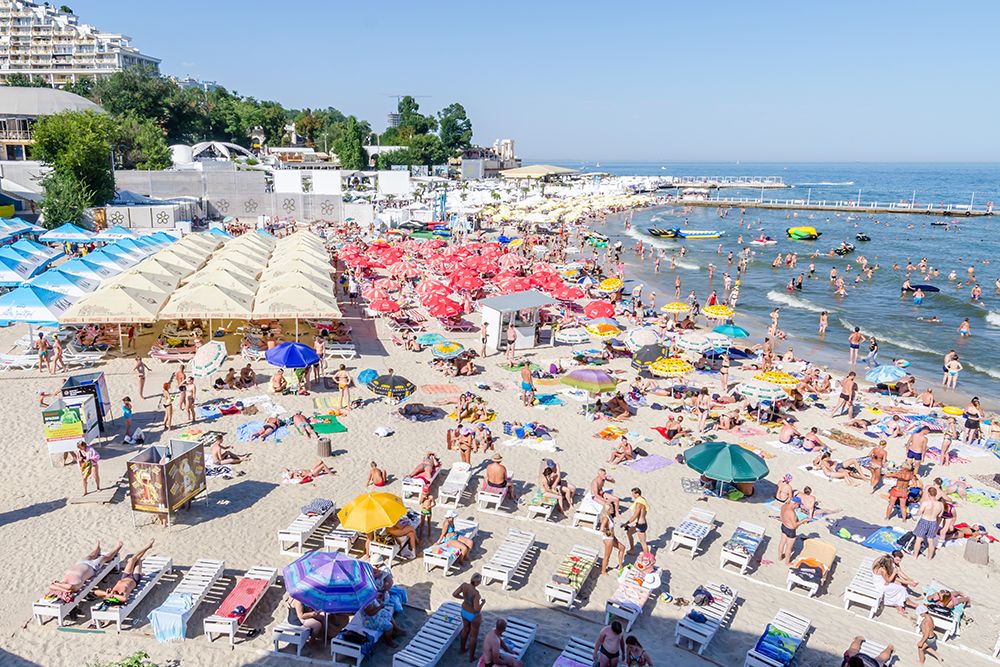 Crowded Resort Beach Panorama art print by Richard Silver for $57.95 CAD