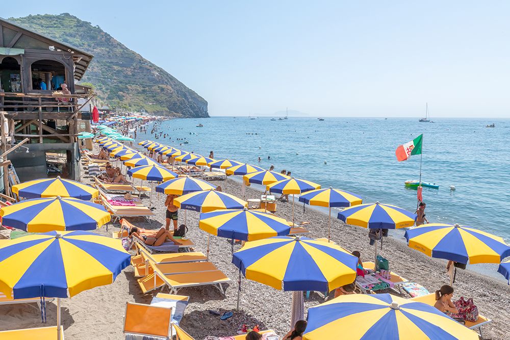 Amalfi Coast Blue and Yellow Umbrellas art print by Richard Silver for $57.95 CAD