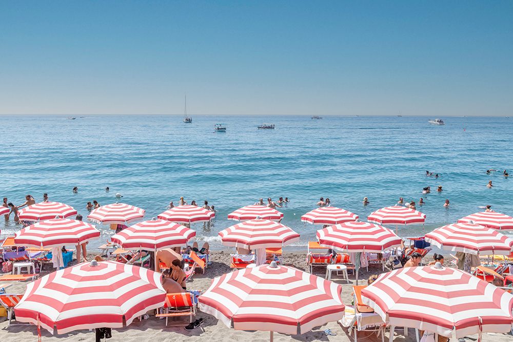 Mediterranean Beach Red Striped Umbrellas art print by Richard Silver for $57.95 CAD