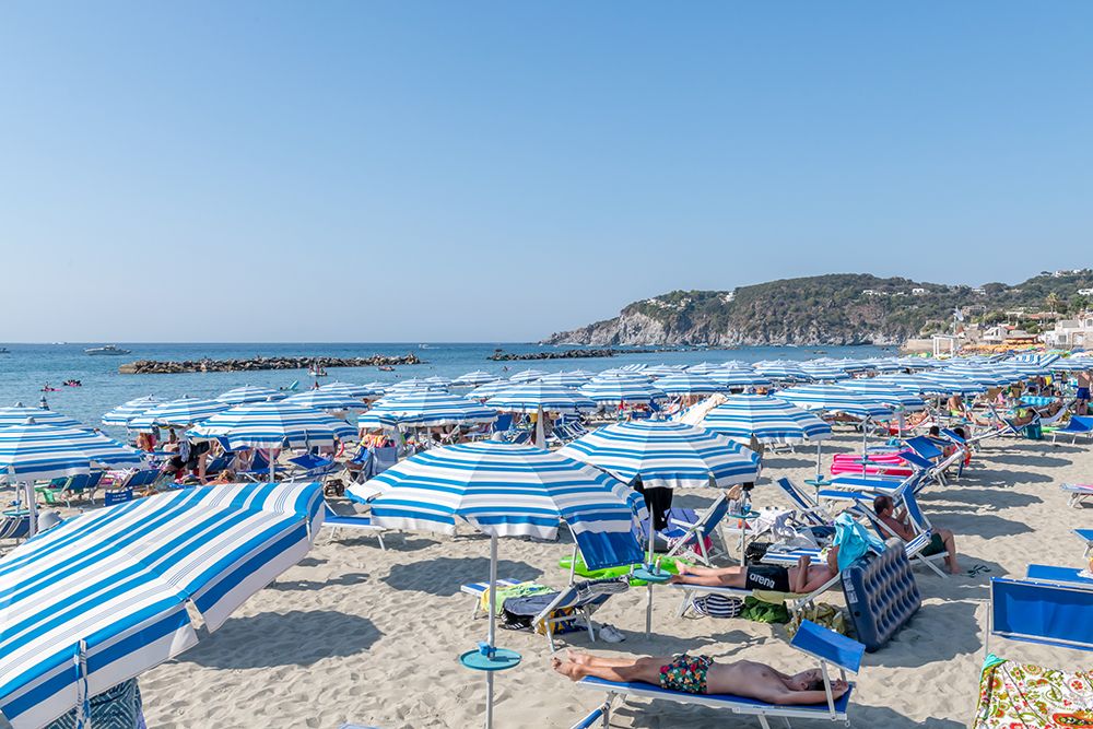 Italian Coast Blue Striped Umbrellas art print by Richard Silver for $57.95 CAD