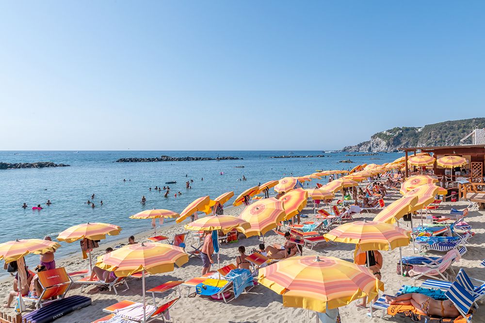 Italian Coast Orange Umbrellas art print by Richard Silver for $57.95 CAD