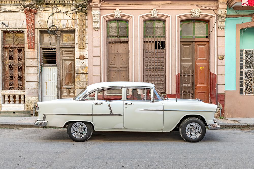 White Vintage Car Havana Street art print by Richard Silver for $57.95 CAD
