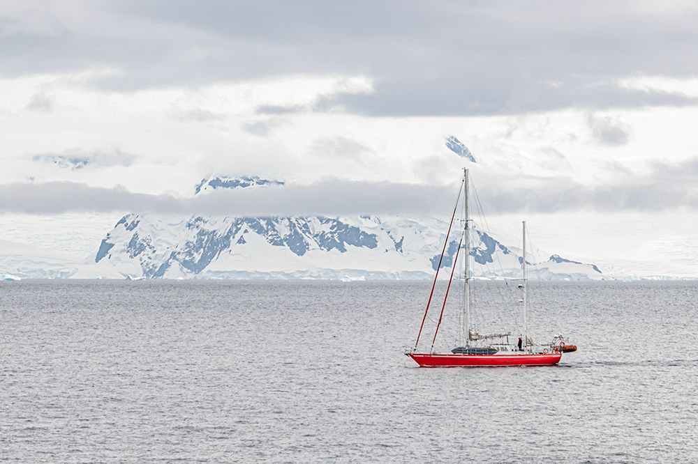 Red Sailboat Underway Antarctica art print by Richard Silver for $57.95 CAD