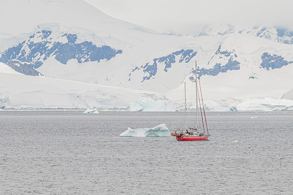 Red Sailboat Blue Glacier Mountains art print by Richard Silver for $57.95 CAD