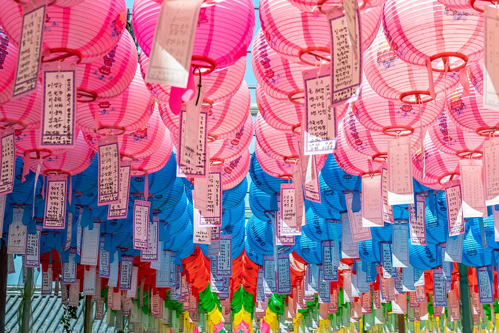 Pink and Blue Temple Lanterns art print by Richard Silver for $57.95 CAD