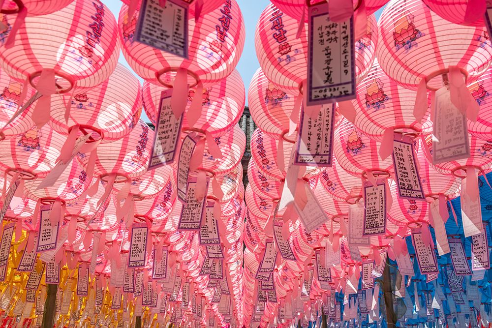 Pink Lanterns Blue Sky art print by Richard Silver for $57.95 CAD
