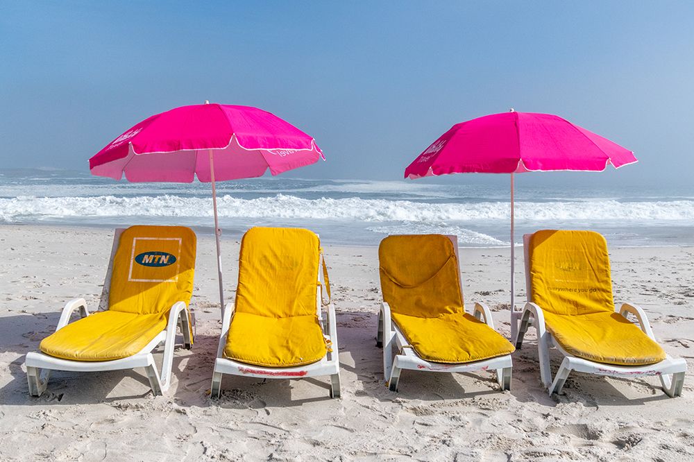 Cape Town Beach Pink Umbrellas II art print by Richard Silver for $57.95 CAD