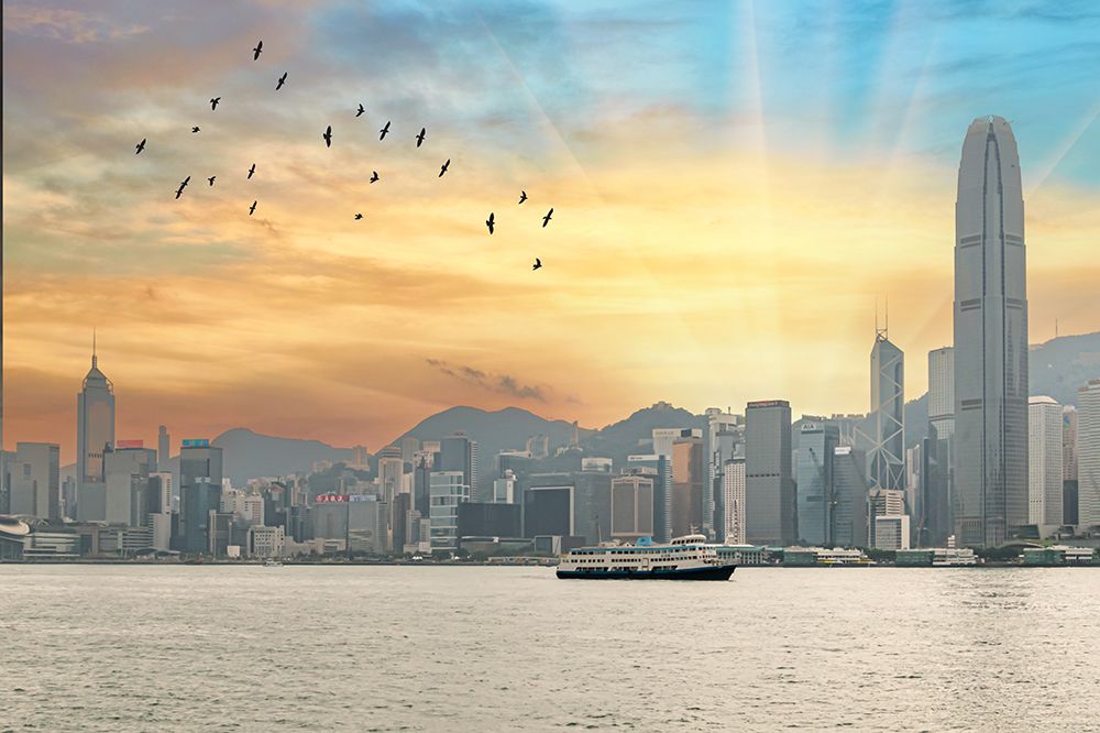 Victoria Harbour Hong Kong Skyline Sunset art print by Richard Silver for $57.95 CAD