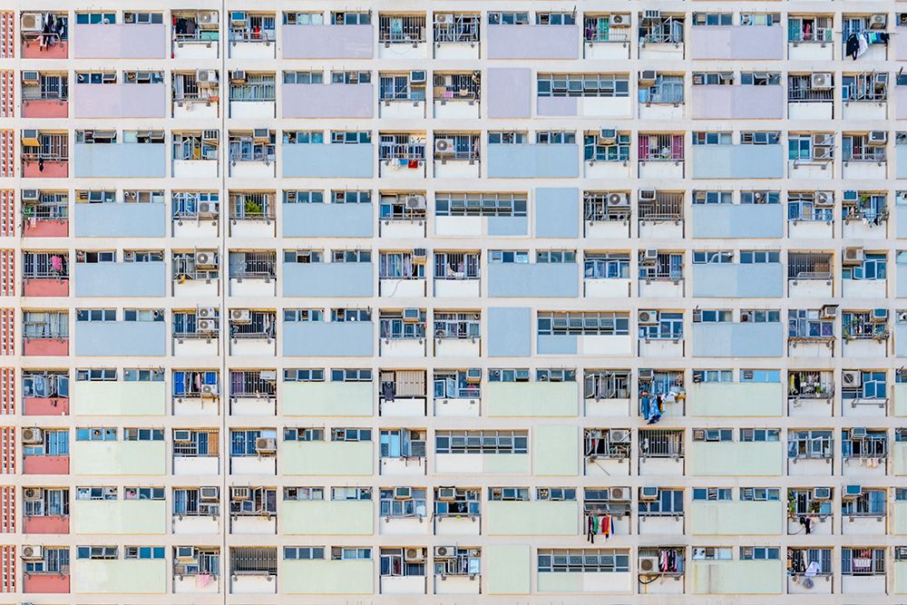 Hong Kong Pastel Public Housing Facade Grid art print by Richard Silver for $57.95 CAD