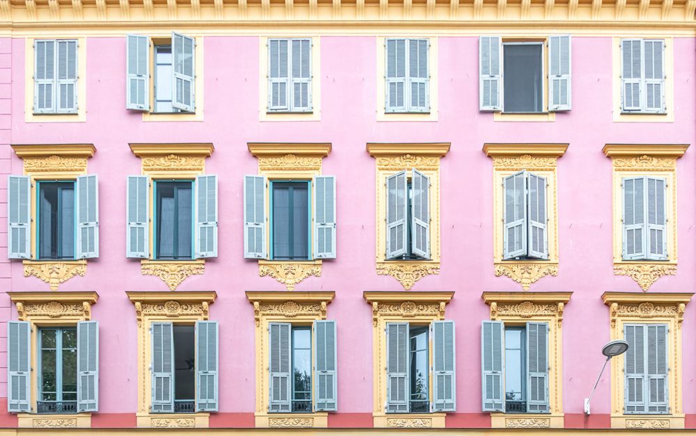 Nice French Riviera Pink Facade Gold Trim art print by Richard Silver for $57.95 CAD
