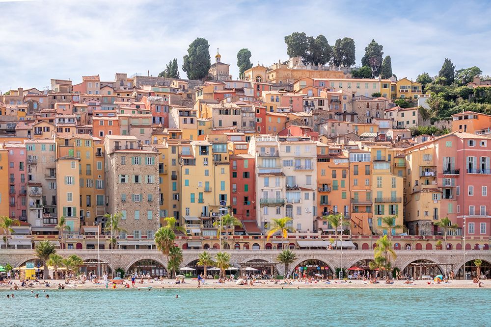 Menton French Riviera Colorful Waterfront Buildings art print by Richard Silver for $57.95 CAD