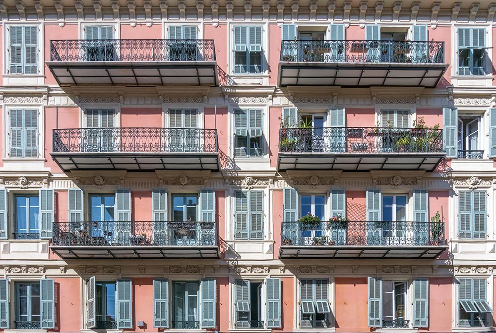 Nice French Riviera Pink Facade Staggered Balconies art print by Richard Silver for $57.95 CAD