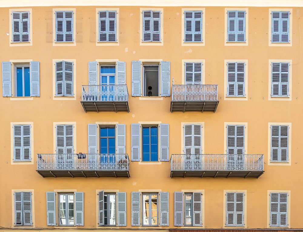 Nice French Riviera Ochre Facade Blue Shutters art print by Richard Silver for $57.95 CAD