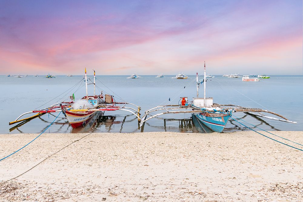 Bangka Boats Tied at Sunset on Beach, Philippines, Southeast Asia art print by Richard Silver for $57.95 CAD