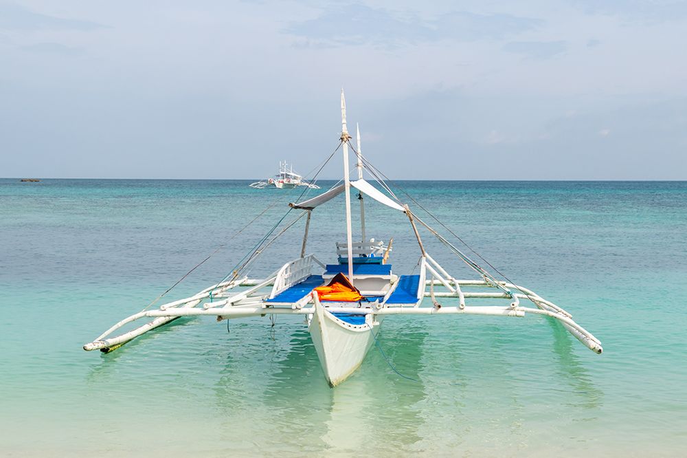 White Bangka Outrigger Boat in Turquoise Water, Philippines art print by Richard Silver for $57.95 CAD