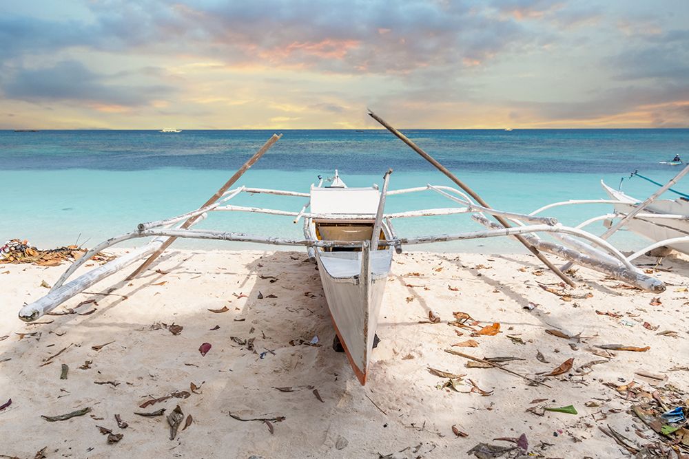 Bangka Boat on Sandy Beach at Sunset, Philippines art print by Richard Silver for $57.95 CAD