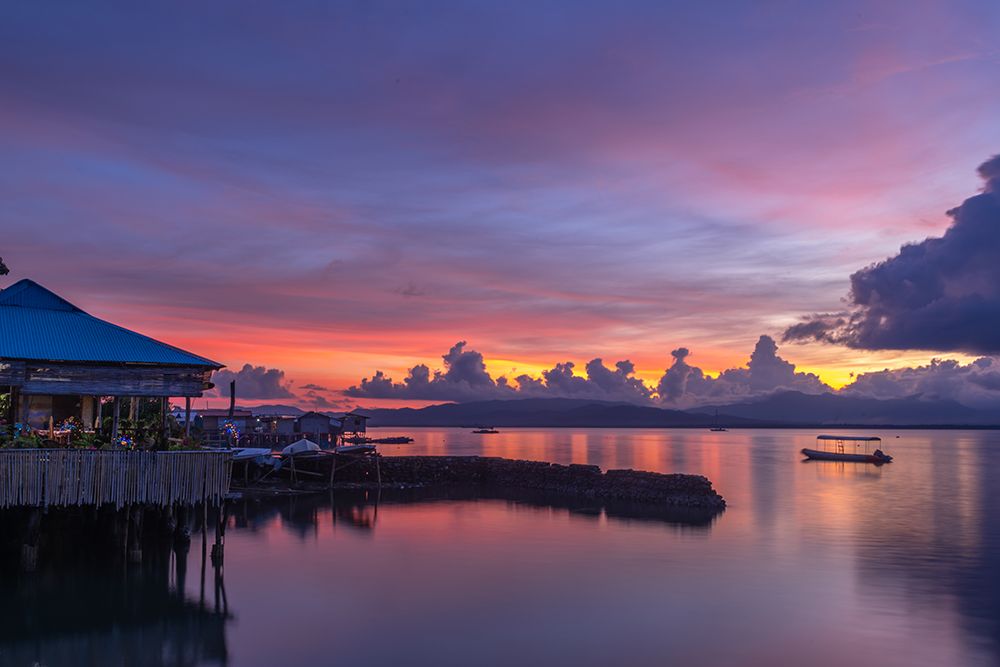 Sunset Over Water with Waterfront Pavilion, Philippines art print by Richard Silver for $57.95 CAD