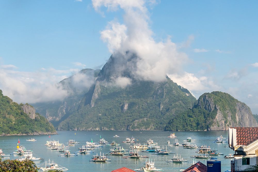 El Nido Harbor with Limestone Mountain, Palawan, Philippines art print by Richard Silver for $57.95 CAD