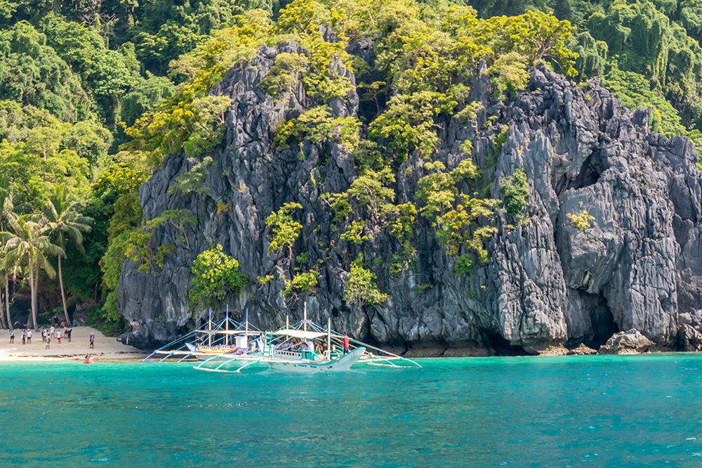 Limestone Cliffs and Boat, El Nido, Palawan, Philippines art print by Richard Silver for $57.95 CAD