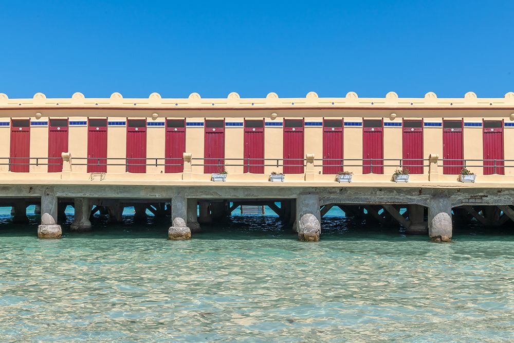 Beach Bathhouse on Stilts Over Water, Palermo, Sicily, Italy art print by Richard Silver for $57.95 CAD