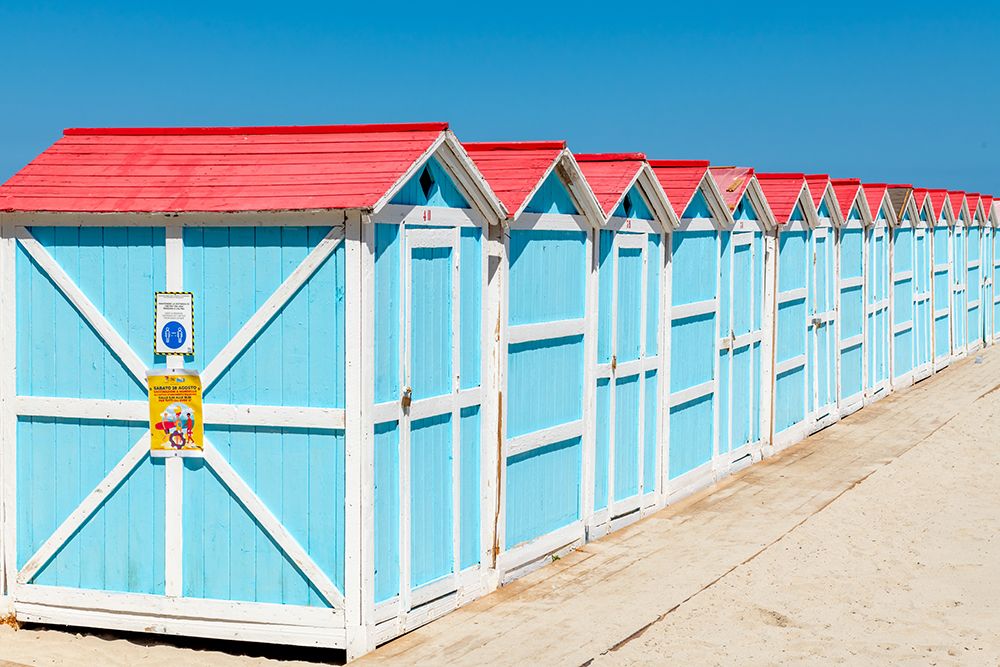 Colorful Beach Cabanas in a Row, Palermo, Sicily, Italy art print by Richard Silver for $57.95 CAD