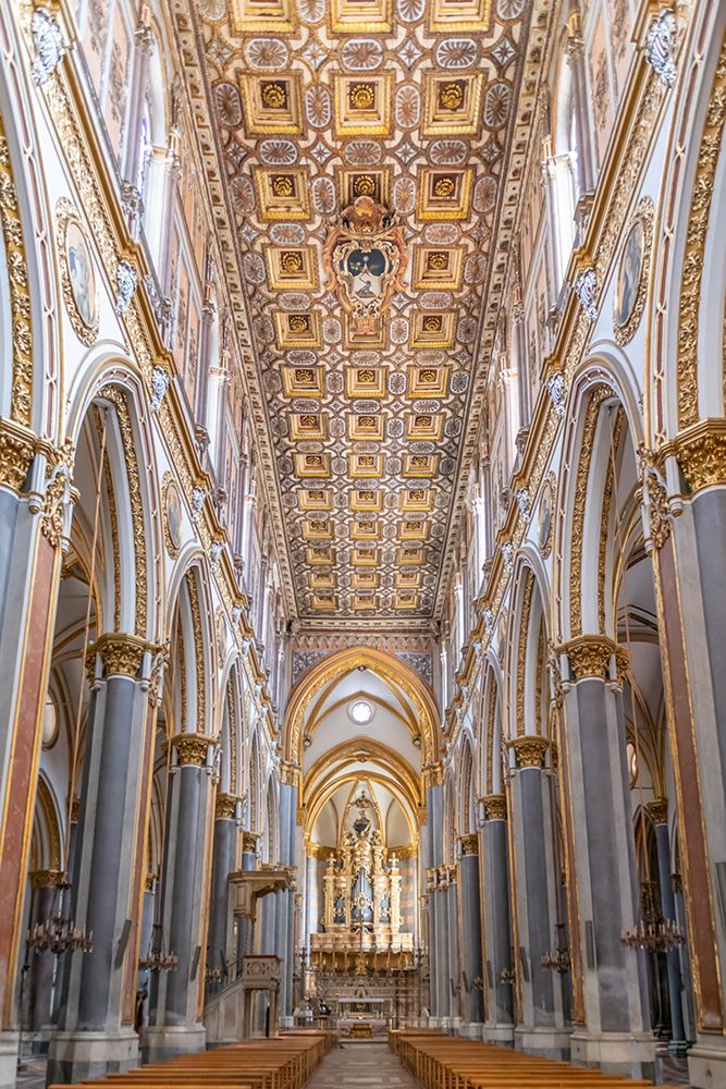 Gothic Cathedral Nave with Gilded Ceiling, Naples, Italy art print by Richard Silver for $57.95 CAD