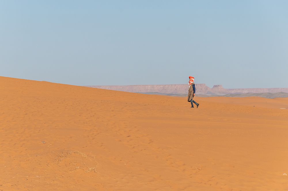 Person Walking Along Desert Dune Ridge, Sahara Desert, Morocco art print by Richard Silver for $57.95 CAD