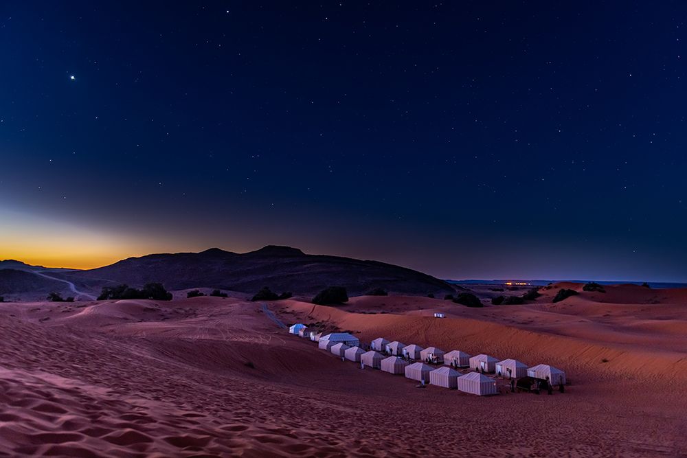 Desert Glamping Camp Under Starry Sky, Sahara Desert, Morocco art print by Richard Silver for $57.95 CAD