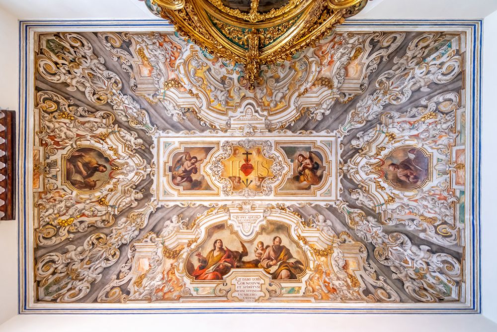 Baroque Ceiling Fresco with Chandelier, Seville, Spain art print by Richard Silver for $57.95 CAD