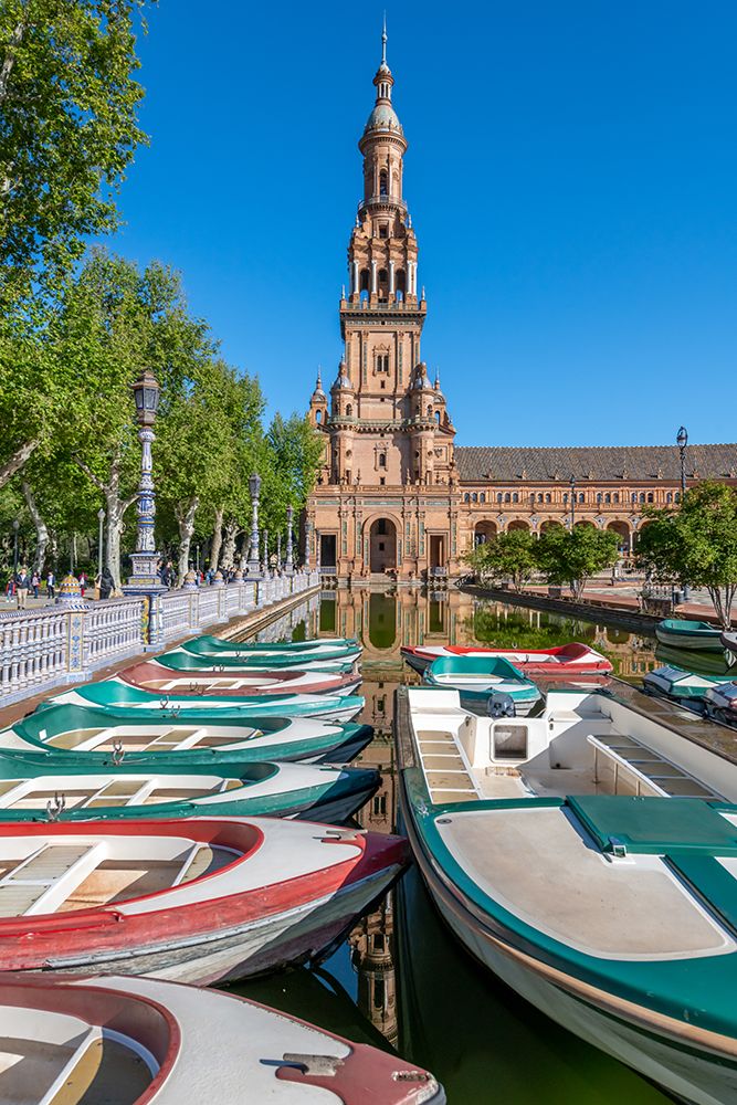 Plaza de Espana with Rowboats and Tower, Seville, Spain art print by Richard Silver for $57.95 CAD