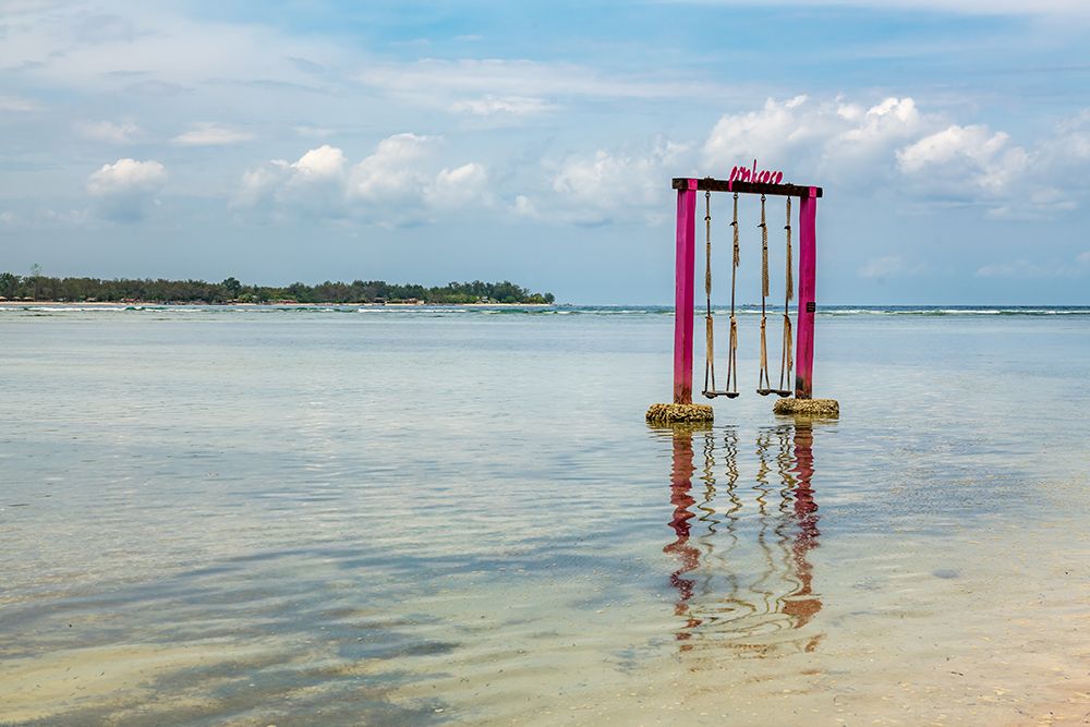Pink Swing Frame in Ocean Water, Gili Islands, Indonesia art print by Richard Silver for $57.95 CAD