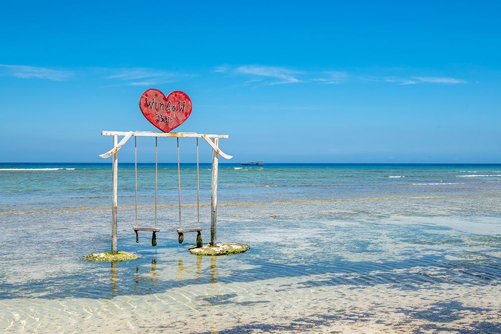 Heart-Shaped Swing Frame in Ocean, Gili Islands, Indonesia art print by Richard Silver for $57.95 CAD