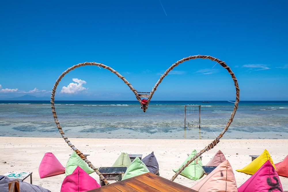 Heart-Shaped Beach Sculpture with Ocean View, Gili Islands, Indonesia art print by Richard Silver for $57.95 CAD