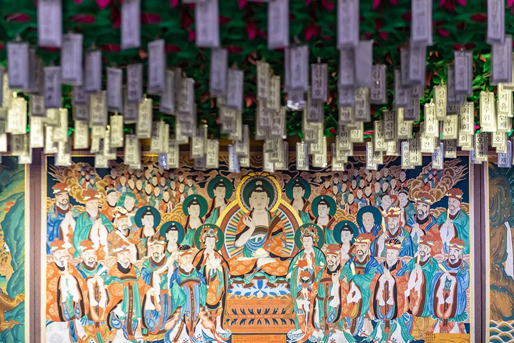 Ornate Painted Buddhist Temple Mural, Jeju Island, South Korea art print by Richard Silver for $57.95 CAD