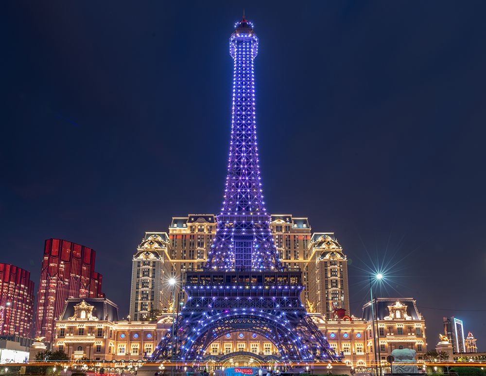 Eiffel Tower Replica Illuminated at Night, Macau art print by Richard Silver for $57.95 CAD