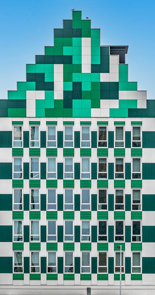 Green Stepped Gable Facade, Zaandam, Netherlands art print by Richard Silver for $57.95 CAD