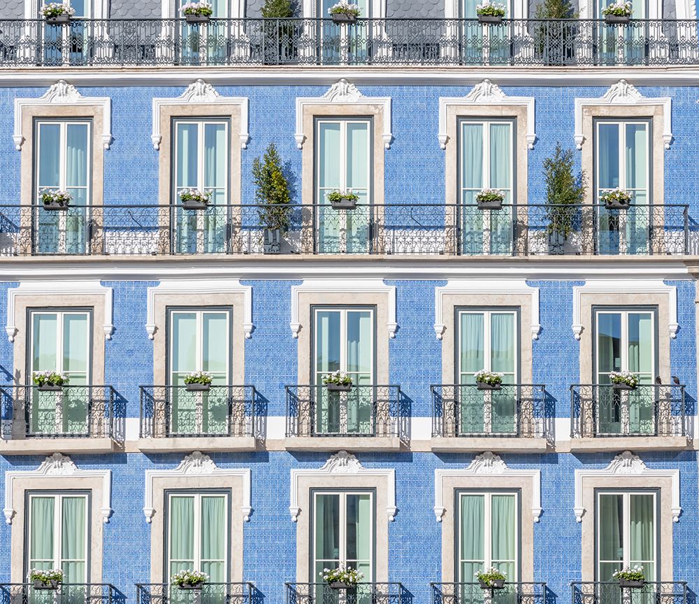 Blue Tiled Building Facade with Balconies, Lisbon, Portugal art print by Richard Silver for $57.95 CAD