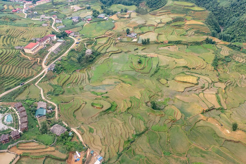 Aerial View of Rice Terraces and Village, Sapa, Vietnam art print by Richard Silver for $57.95 CAD
