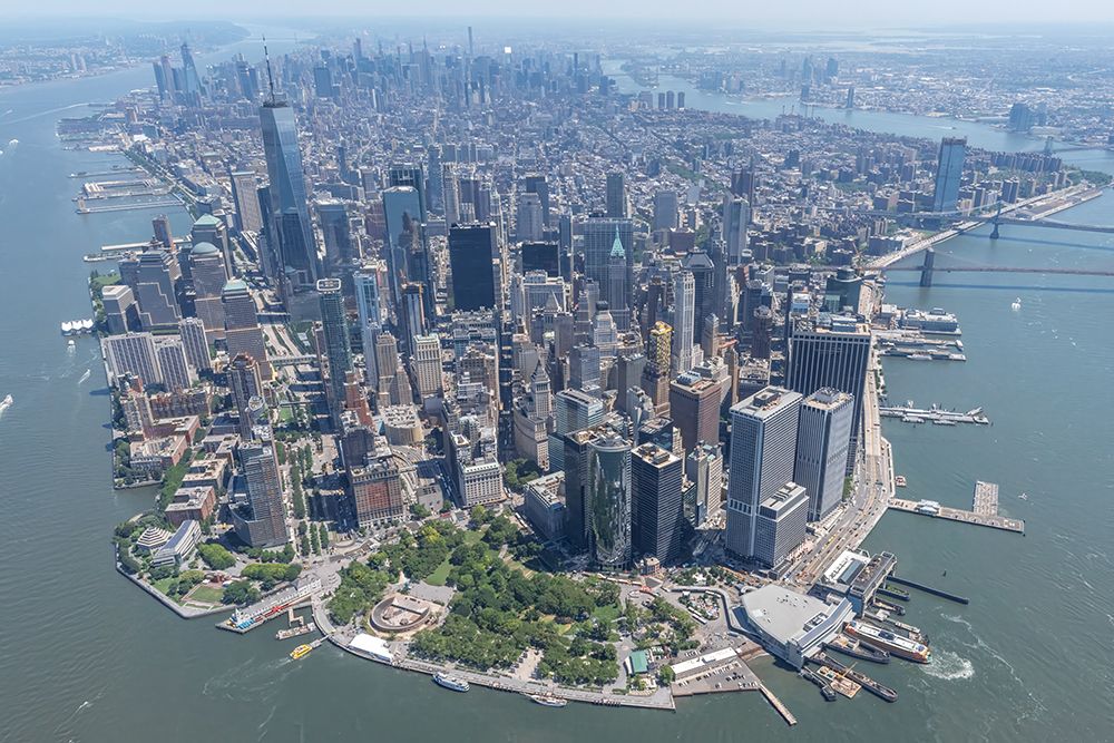 Aerial View of Lower Manhattan Skyline, New York City art print by Richard Silver for $57.95 CAD