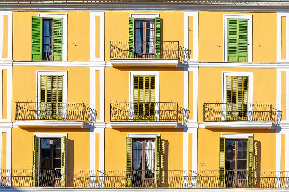Yellow Mediterranean Facade with Colorful Shutters art print by Richard Silver for $57.95 CAD