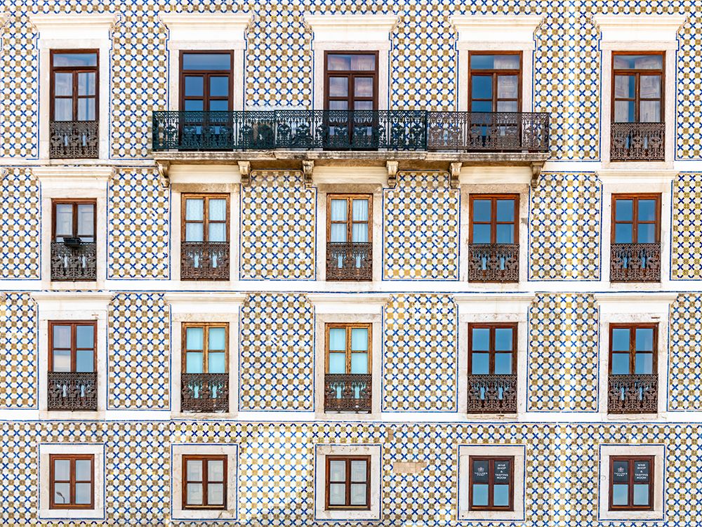 Patterned Tile Facade with Balcony, Lisbon, Portugal art print by Richard Silver for $57.95 CAD