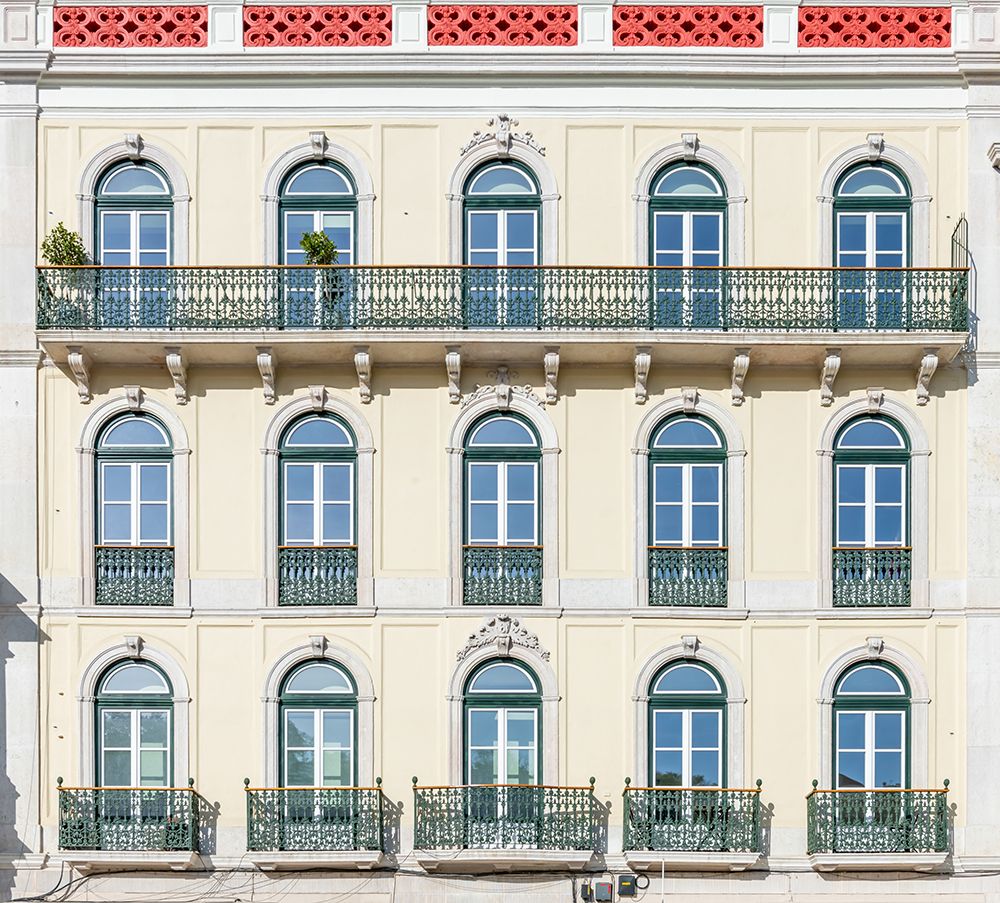 Cream Facade with Arched Windows and Balconies, Lisbon, Portugal art print by Richard Silver for $57.95 CAD