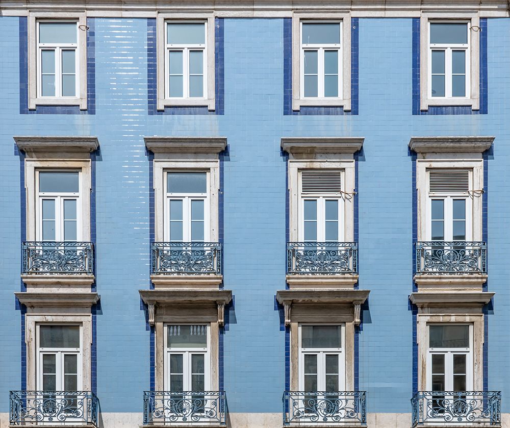 Blue Tiled Facade with Arched Windows, Lisbon, Portugal art print by Richard Silver for $57.95 CAD