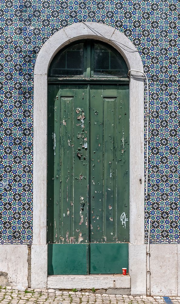 Weathered Green Door with Azulejo Tile Surround, Lisbon, Portugal art print by Richard Silver for $57.95 CAD