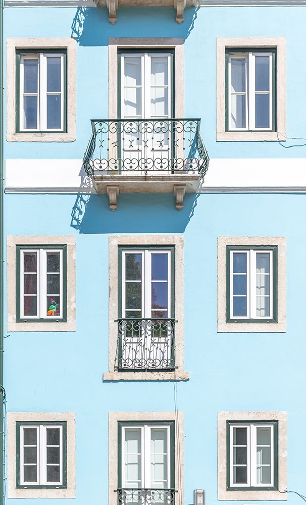 Pale Blue Facade with Wrought Iron Balcony, Lisbon, Portugal art print by Richard Silver for $57.95 CAD