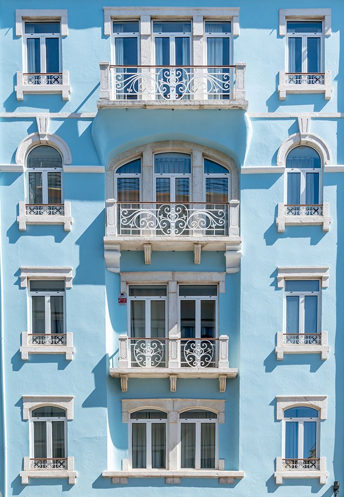 Light Blue Facade with Ornate Balconies, Lisbon, Portugal art print by Richard Silver for $57.95 CAD