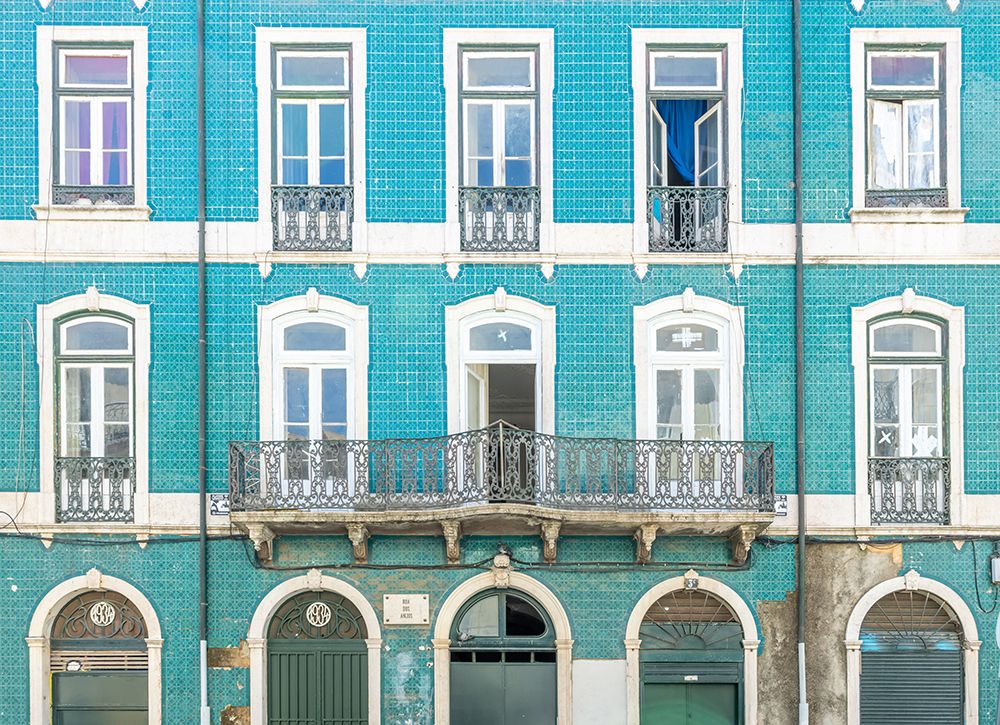 Teal Tiled Facade with Arched Doorways, Lisbon, Portugal art print by Richard Silver for $57.95 CAD