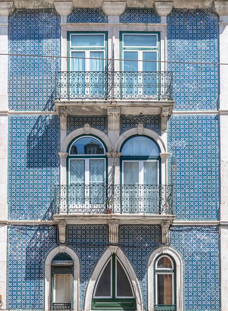 Blue Tiled Facade with Arched Doors, Lisbon, Portugal art print by Richard Silver for $57.95 CAD